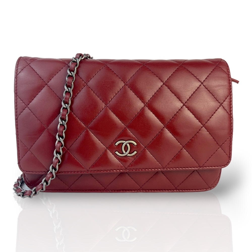 CHANEL WALLET ON CHAIN WOC LAMBSKIN BURGUNDY BAG